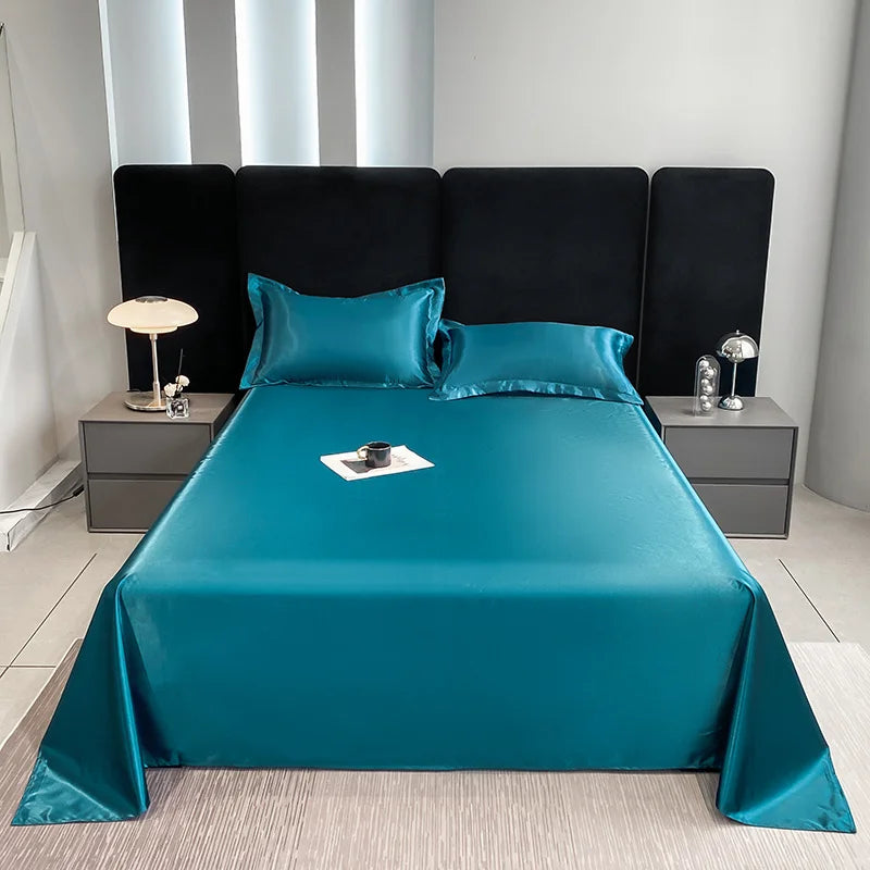 drap plat satin noir bleu uni moderne oreillers coussins lit opacité simple