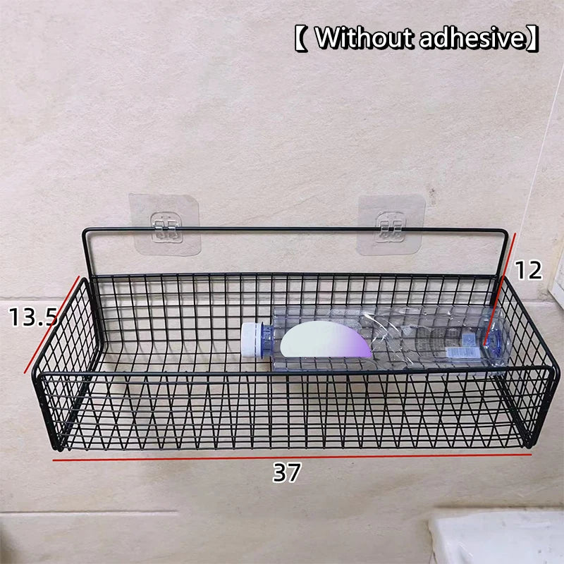 paniers métalliques noir maille fine adhésif minimaliste stockage cuisine salle bain sans perçage