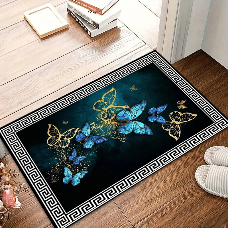 tapis moderne papillons doré bleu salon chambre motifs décoratif polyesterextérieur commercialisée lavage machine