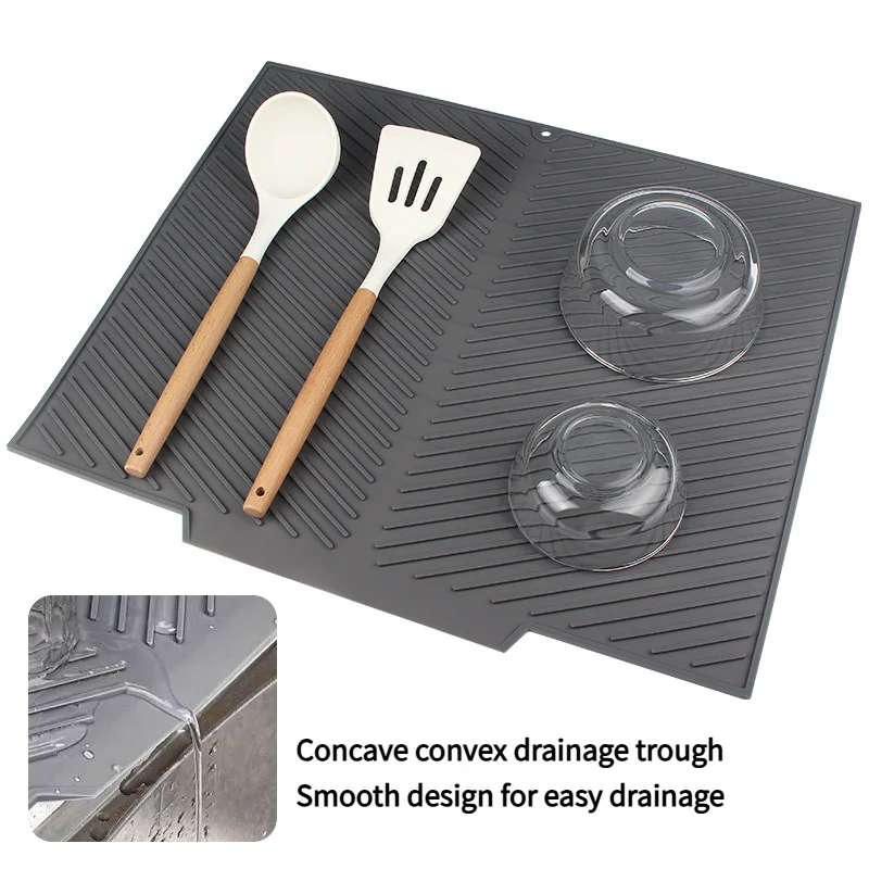 tapis drainage silicone gris rayures diagonales moderne respectueux environnement pliable