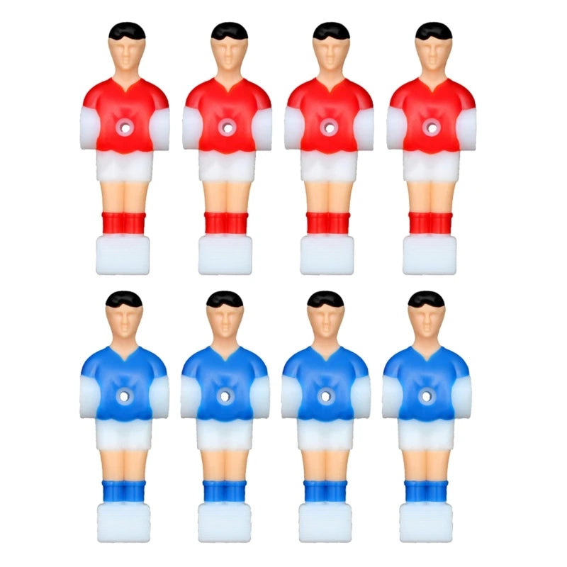 figurines joueurs football table footsball rouge bleu uniforme sport stylisées fixations tronc