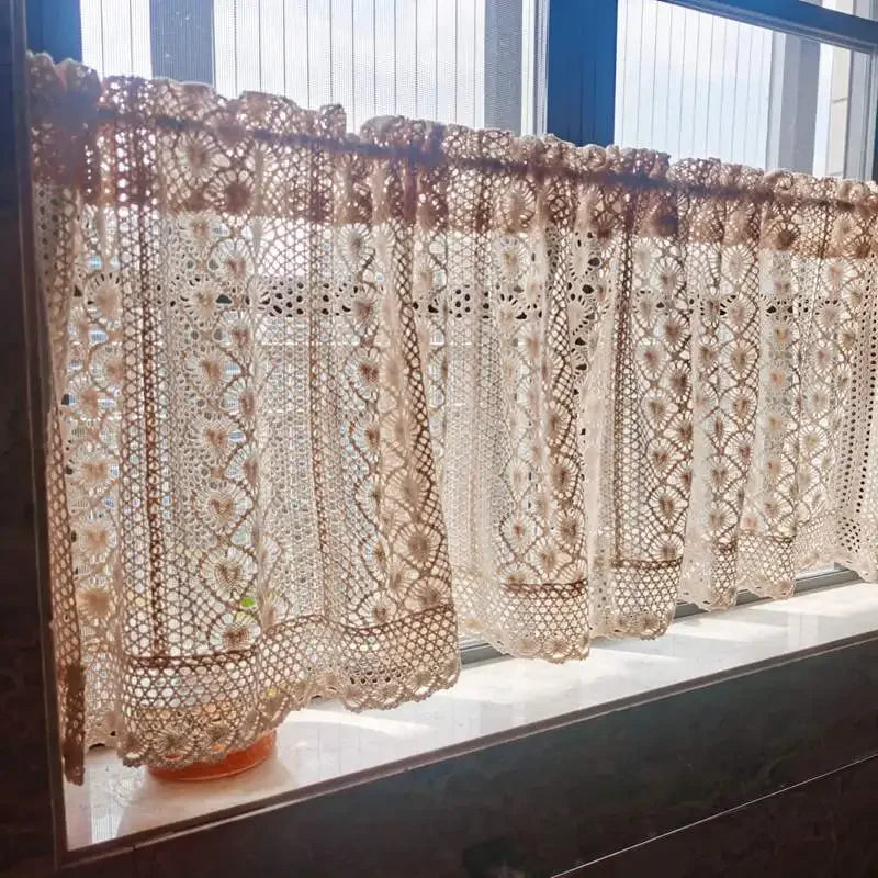rideau crocheté floral traditionnel beige clair maison bureauextérieur fenêtrepaque polyester