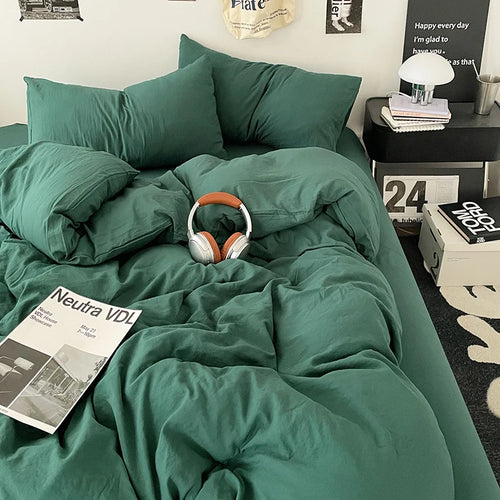 housse couette texturée gris foncé marron vert foncé olive décontractée minimaliste cozy chambre coucher