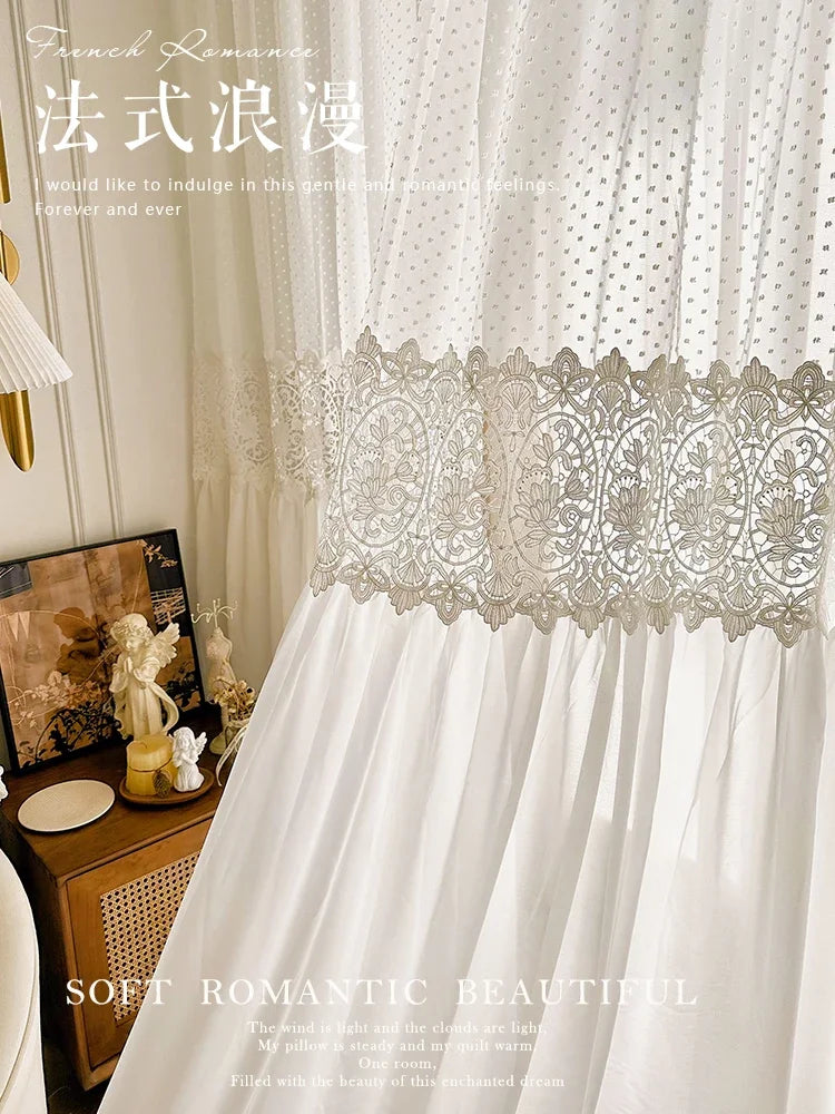 rideau dentelle blanc motif floral translucide moderne fenêtre salon chambre romantique voile