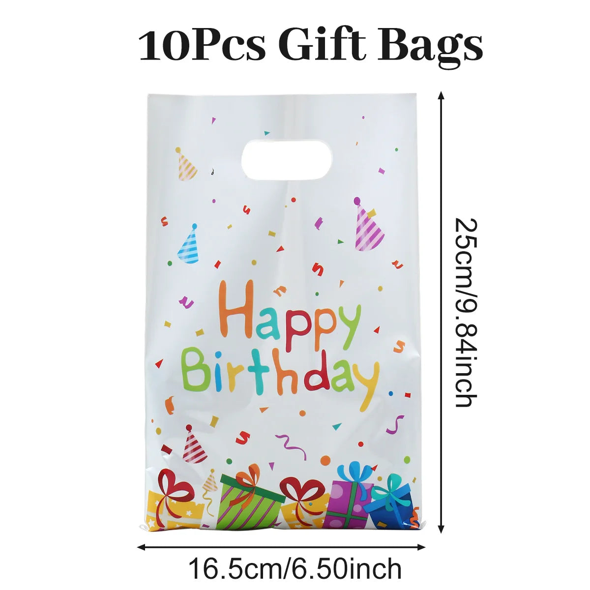 sac cadeau happy birthday blanc imprimé confettis poignée détachable fournitures fête d'anniversaire