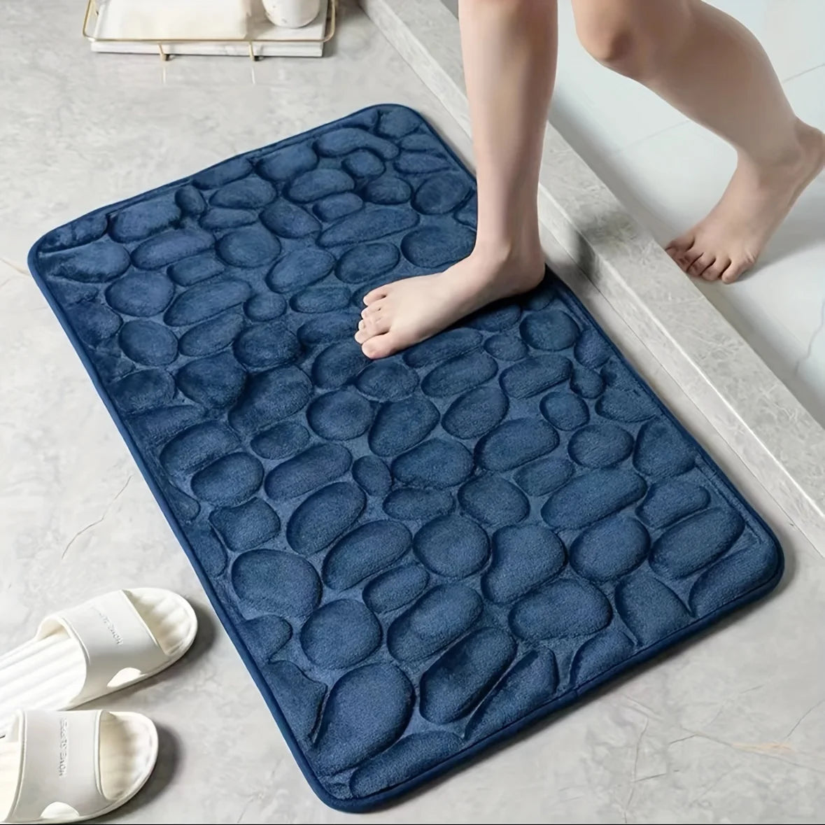 tapis bain gris texture galet moderne salle bain salon antidérapant épais mémoire foam polyester