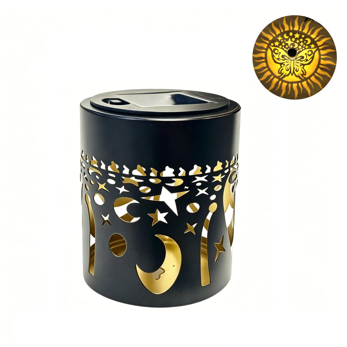 projecteur solaire extérieur mural décoration jardin éclairage nuit patio clôture allée mandala papillon motifs