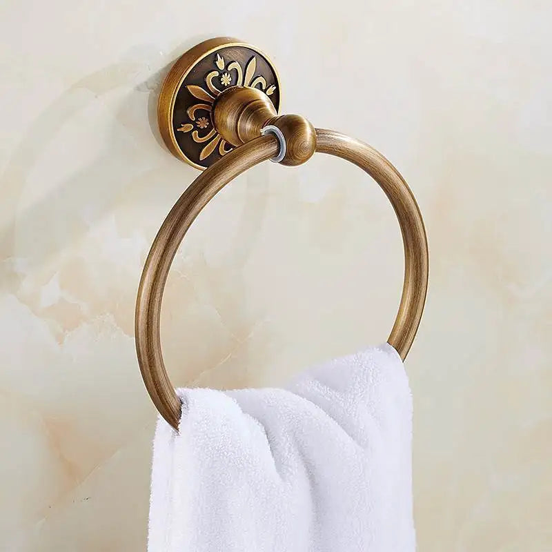 porte serviettes mural bronze floral classique vis fixations bain hygiène produits cosmétiques flacons