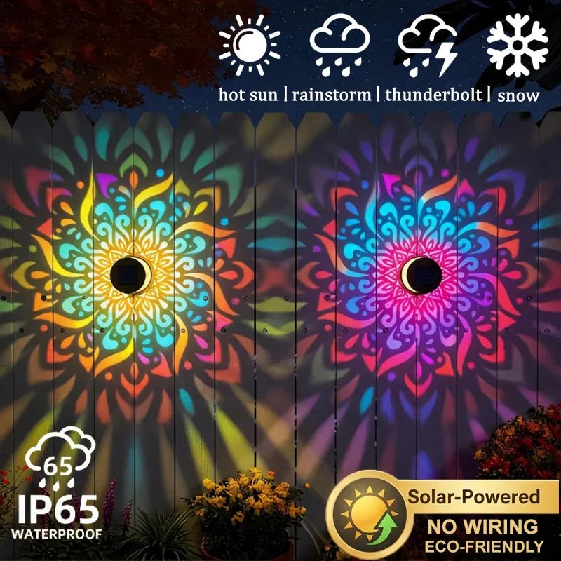 projecteur solaire led mandala multicolore moderne vis fixationextérieur jardin décoration