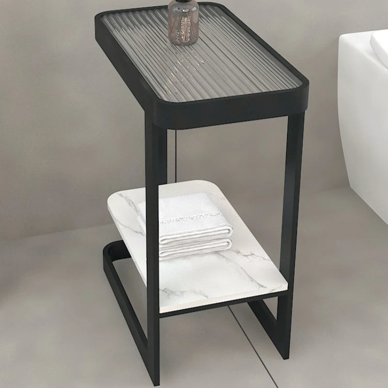 table salle bain moderne métal blanc texture grille gris marbre
