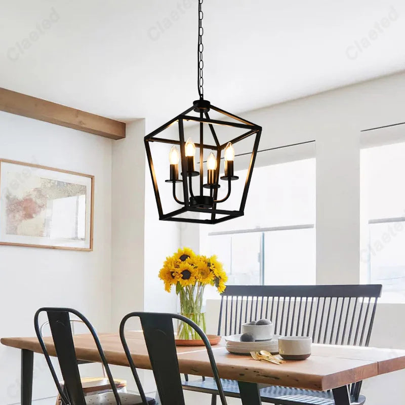 lustre suspendu industriel noir ampoules filament table rustique moderne chambre salon