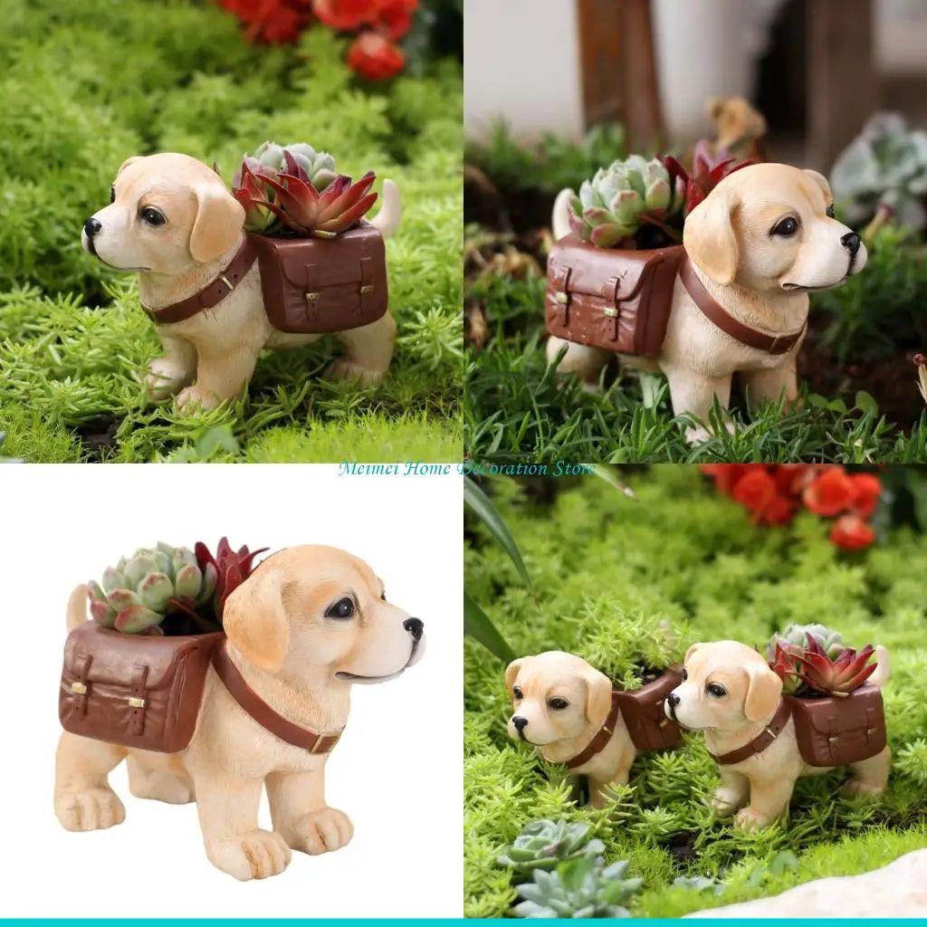 jardinière chien labrador plantes succulentes deco murale exterieure résine verte rouge