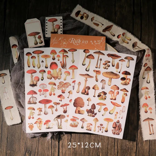 autocollants champignons vintage rouges beiges marrons scrapbooking craft diy stickers opaques