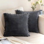 coussins décoratifs modernes rayés pompons housses velours côtelé polyester 45x45cm vert jaune beige opaques