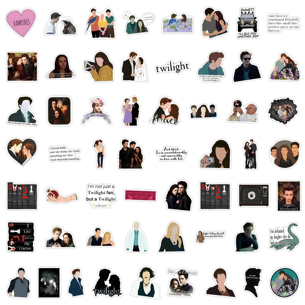 sticker cartoon personnages scènes textes vampires edward twilight opaques adhésifs collection diverses