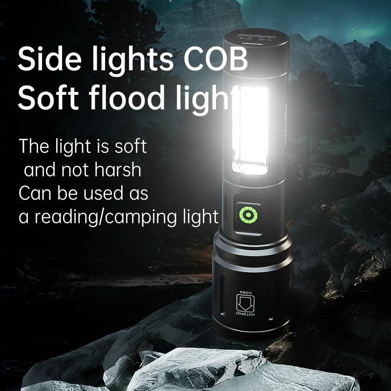 lampe torche led rechargeable zoomable 1200 lumens 10w 3h 8h 100 200mètres camping