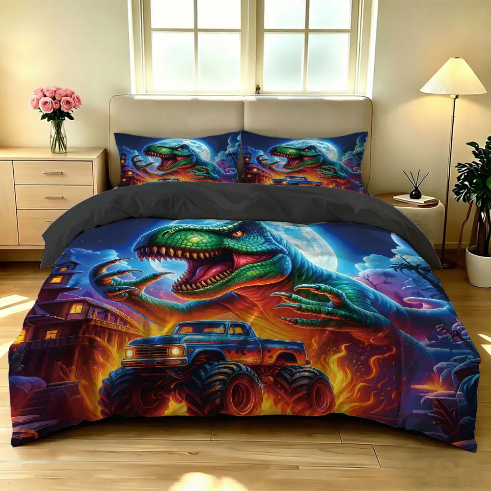 ensemble literie dinosaure bleu taies oreiller lit enfant fantastique graphique