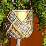 sac suspendu macramé boho hooks plante tissé beige marronclair gris artisanal