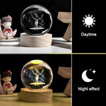veilleuse boule cristal arbre étoiles transparente base bois câble usb decoration chambre moderne