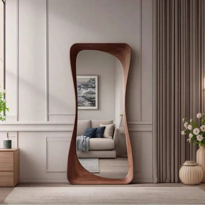 miroir moderne bois naturel grande taille salon armoire vase plantes séchées chambre