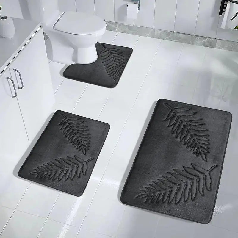 tapis bain antidérapant mousse mémoire forme feuilles palmier relief moderne vert foncé absorbant eau