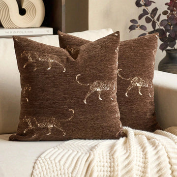 housse coussin imprimé léopard moderne 100 polyester noir blanc orange 45x45cm