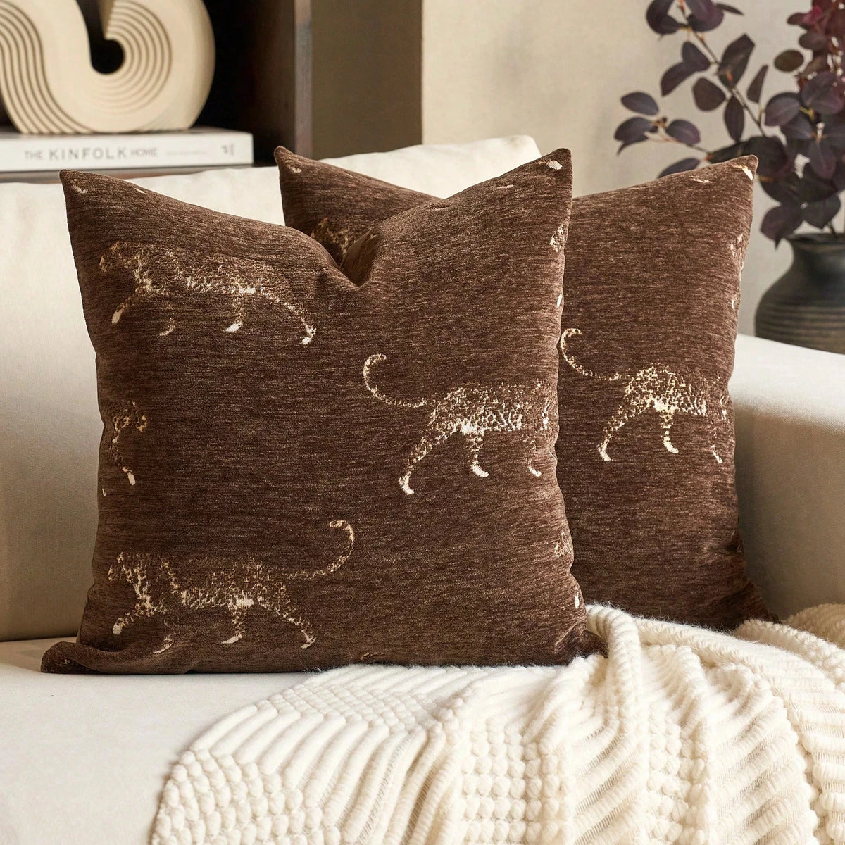 housse coussin imprimé léopard moderne 100 polyester noir blanc orange 45x45cm