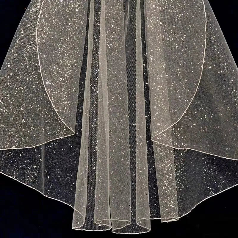 voile mariée blanc paillettes dorées clips métalliques élégant demoiselles honneur mariage