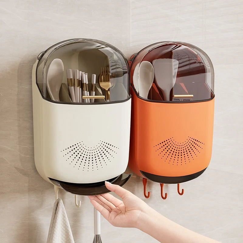 boîte couverts transparente moderne blanc orange rangement vaisselle cuillères fourchettes couteaux soupe anti poussière