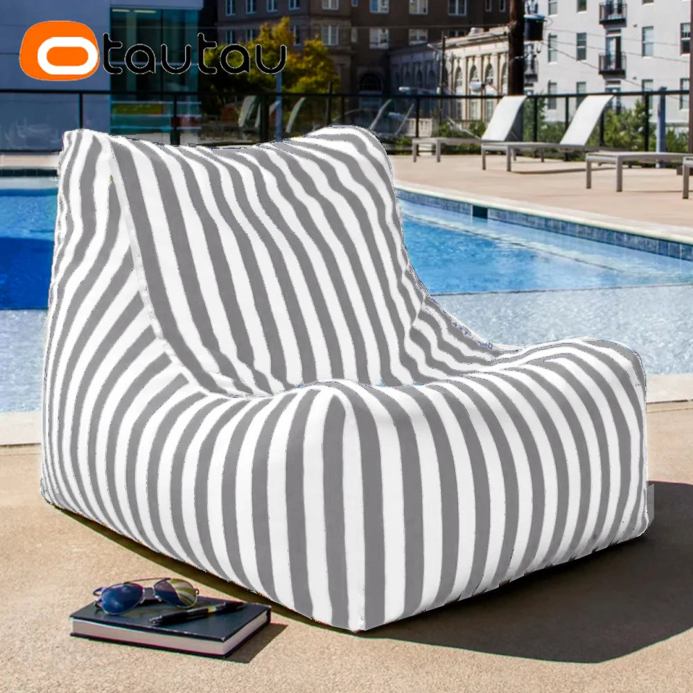 coussin d'assise jardin rayures beige blanc moderne piscine extérieur housse fauteuil plage grande