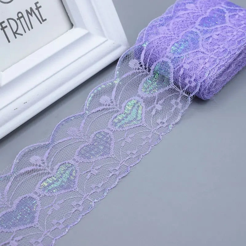 ruban dentelle polyester largeur 75mm couleurs rouge rose vert bleu motifs floraux classique