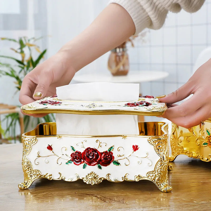 boîte mouchoirs ornemental blanc doré classique baroque tissu amovible moderne maison