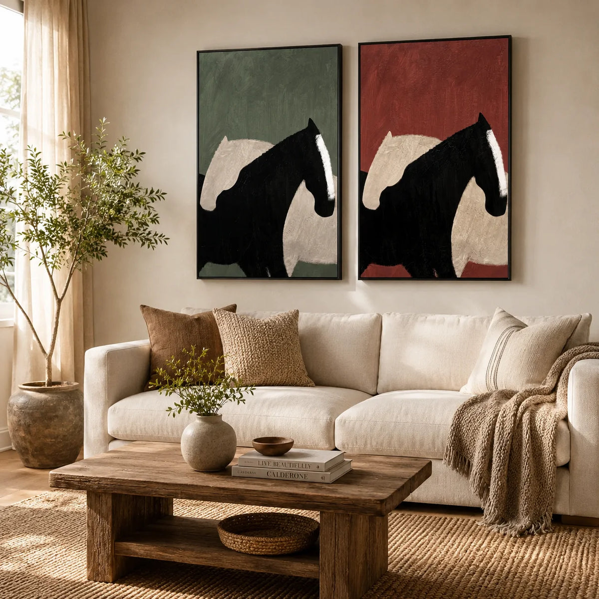 tableau abstrait cheval noir moderne minimaliste toile sans cadre vertical