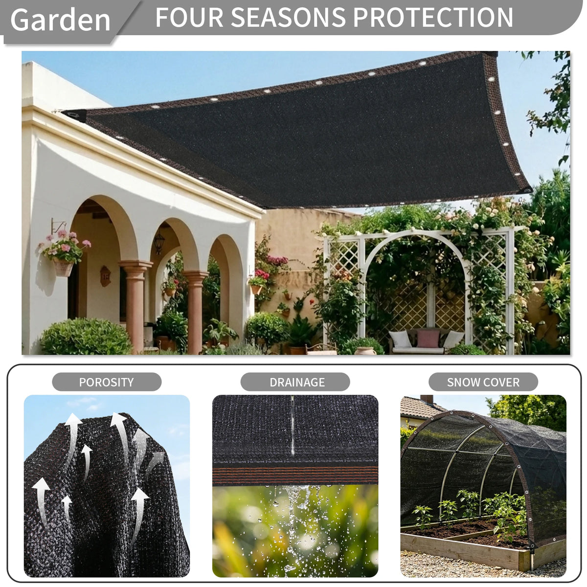 toile protection solaire noir maille fine opacité moderne anneaux métalliques corde boules élastiques guide