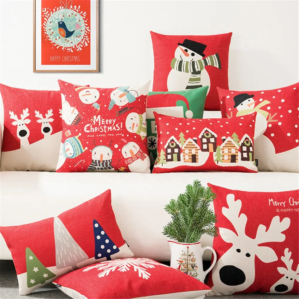 coussins noel motifs rennes neige sapins merry christmas festive decoration voiture maison