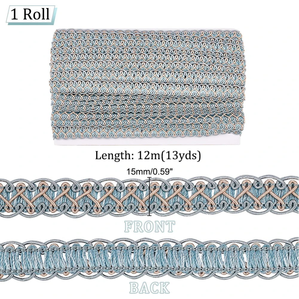 ruban tressé polyester doré tissage géométrique texturé 15mm large 12m longueur