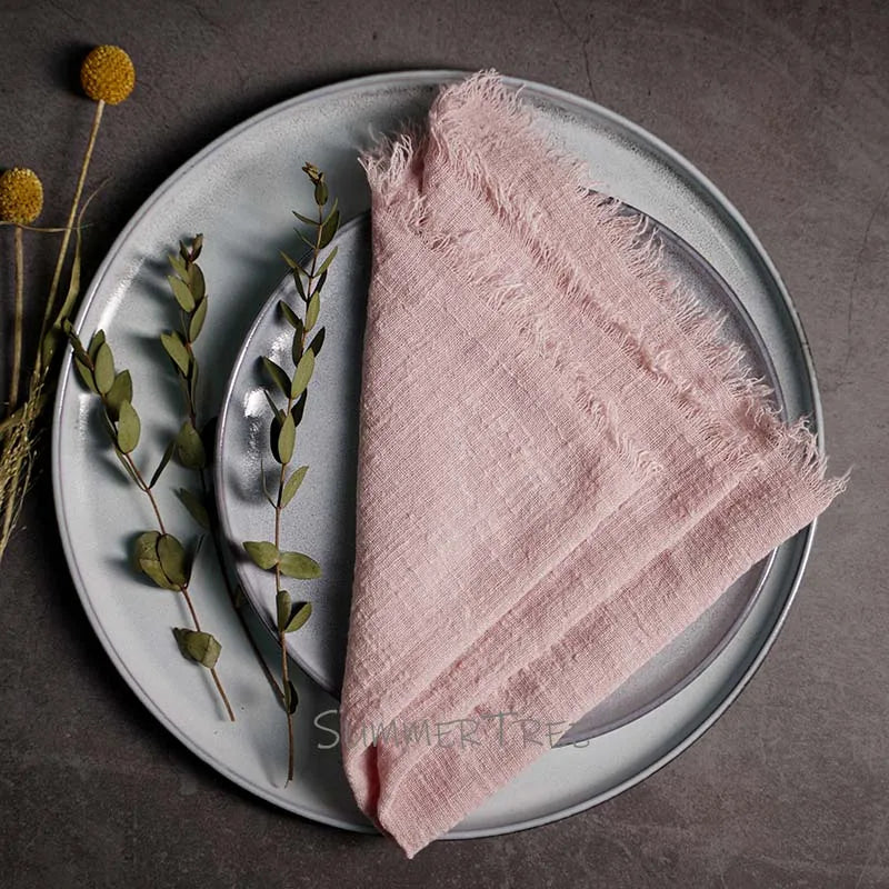 serviette table coton texture lin bords franges rustique décoration fête mariage maison