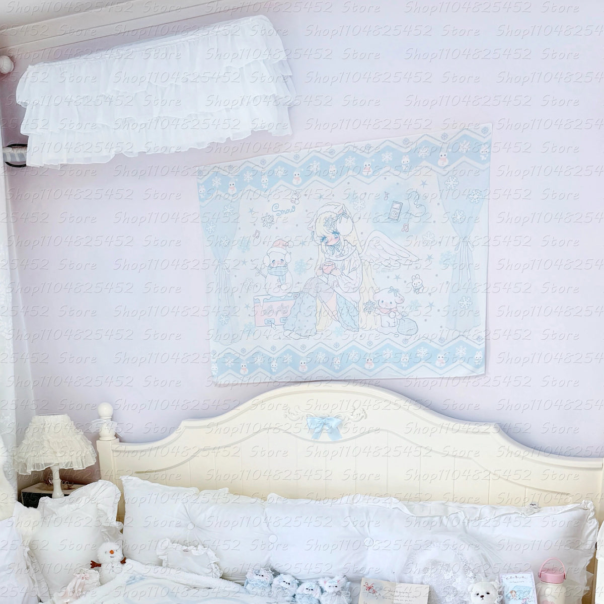 tapisserie d'hiver kawaii angel anime bleu blanc fille anges flocons ours polaires chambre décoration