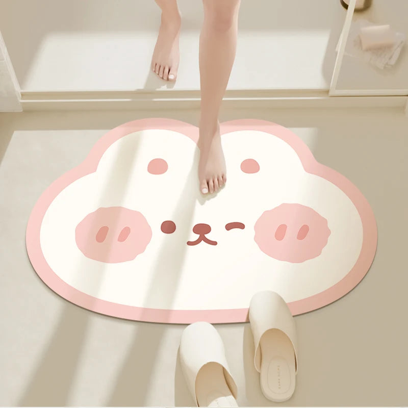 tapis sol antidérapant dessin animé mignon visages porcs blanc rose