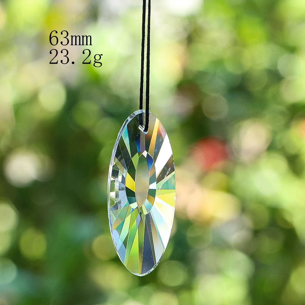 pendants cristal vert bleu jaune arc ciel facettes brillantes modernes transparents anneaux noirs 63mm