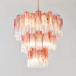lustre moderne verre marbré rose ampoules led chaines metalliques élégantes