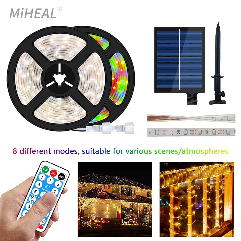 ruban led solaire ip67 waterproof 5m multicolore télécommande moderne extérieur noël