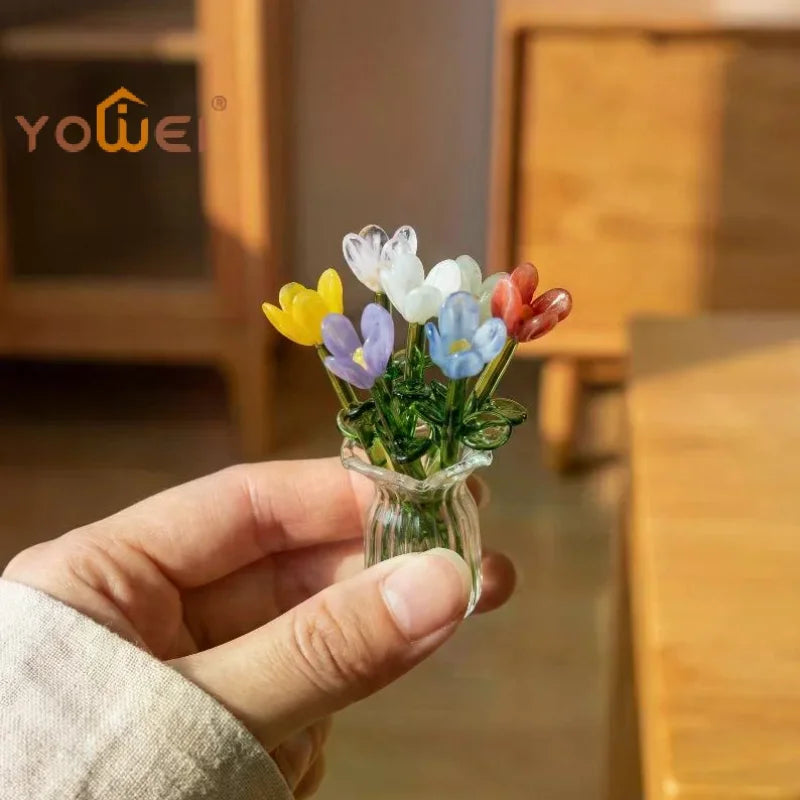 bouquet fleurs artificielles resine transparentes modernes jaune blanc violet bleu rouge décoration table cadeau