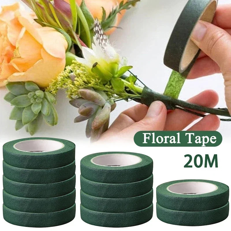 ruban floral adhésif vert foncé décoration mariage fleuriste classique intérieur 20m longueur papier légèrement