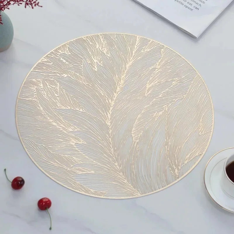 tapis table moderne élégants feuilles stylisées blanc doré respectueux environnement 4pcs