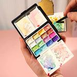 palettes peinture aquarelle multicolore portable pratique pinceau feuille papier dessin granuleux opaques sixteen point