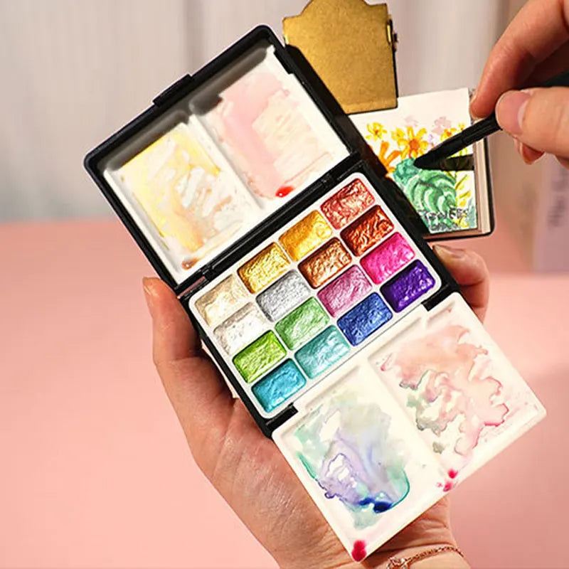 palettes peinture aquarelle multicolore portable pratique pinceau feuille papier dessin granuleux opaques sixteen point