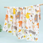 couverture bébé coton imprimée animaux blanc orange gris vert jaune marron
