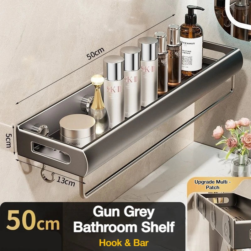 étagère murale adhésive sans perçage gris métallisé moderne 30cm 40cm 50cm 60cm