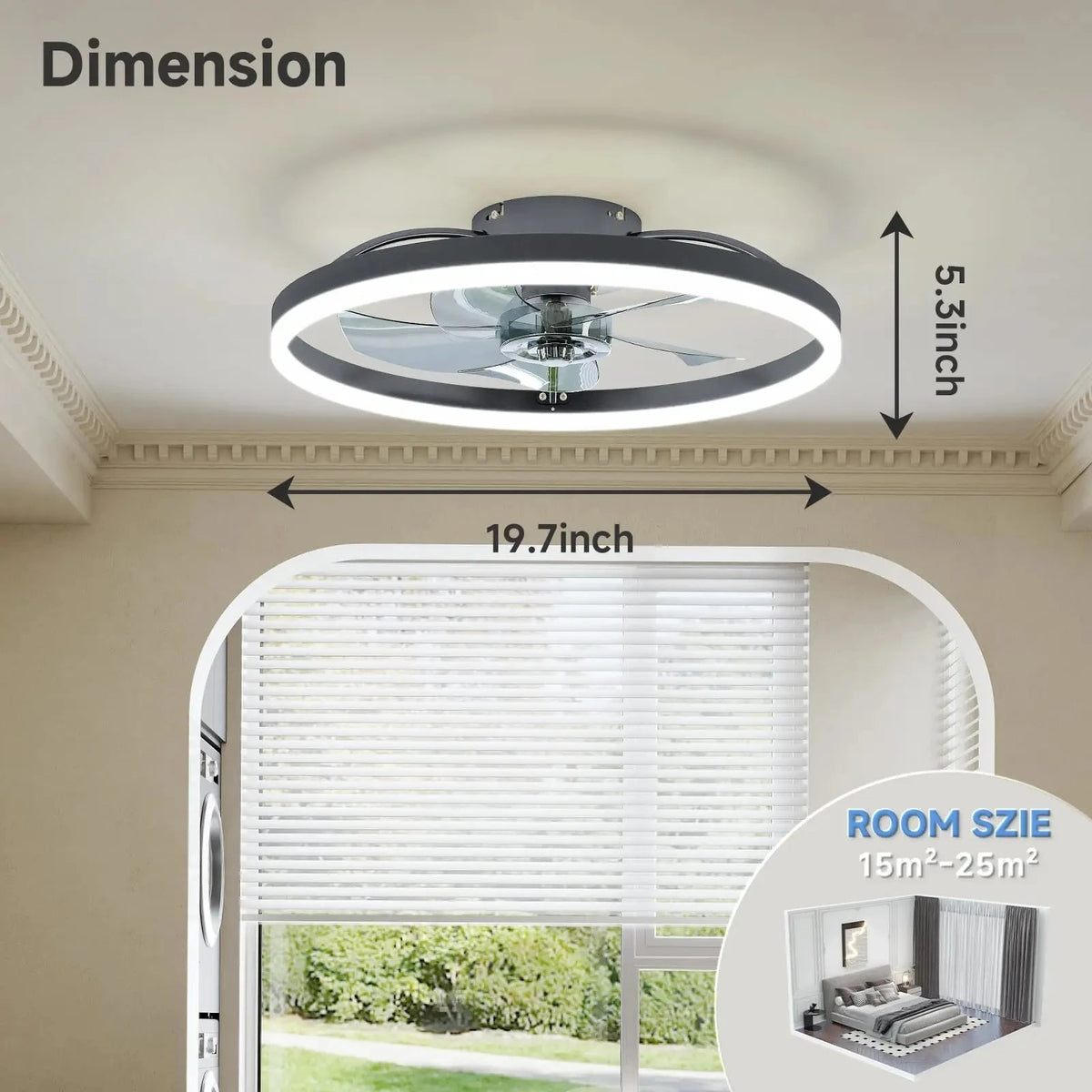 ventilateur led noir blanc moderne télécommande variateur intensité lumineuse minimaliste